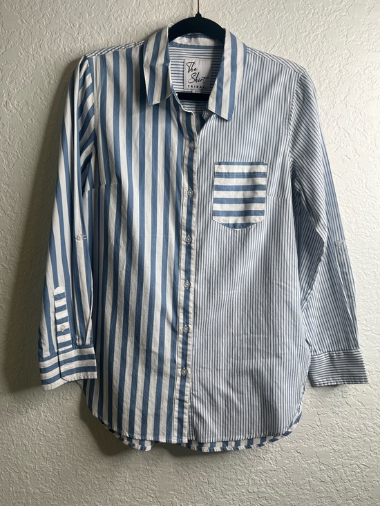 Tribal Tops - Tribal The Shirt Blue and White Striped Button-Up Shirt Sz S